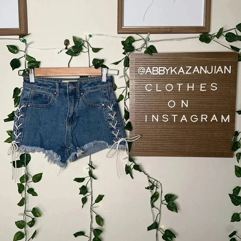 Pacsun Side Tie “High Rise Short” Jean Shorts
